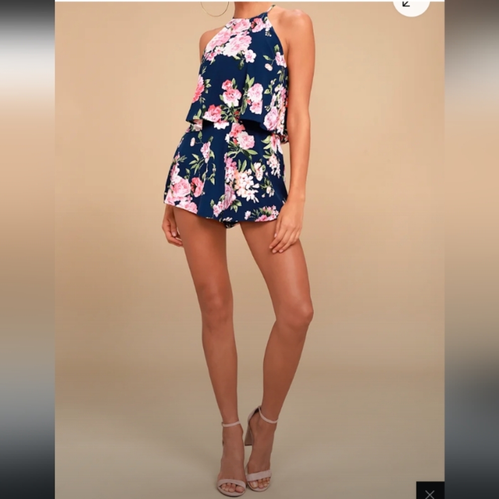 Lulus-In The Garden Floral Print Romper (Navy 💙)-XS NWOT - Picture 6 of 6